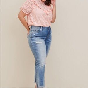 Torrid Pink Lace Ruffle Detail Short Sleeve Blouse Sz 1 or XL NWOT